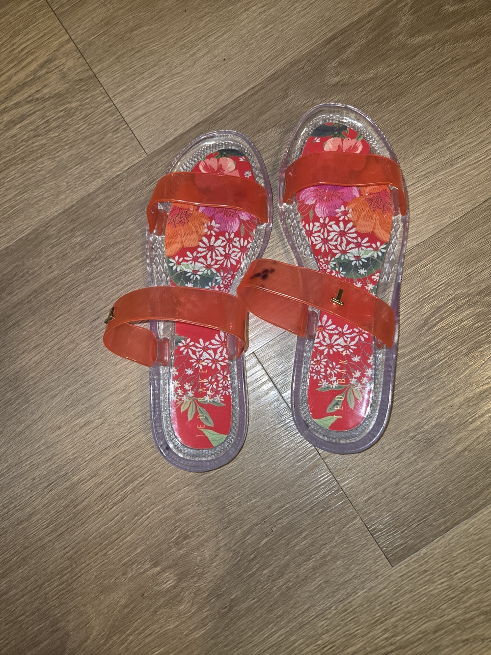 Ted Baker Alenuh Two-Strap Jelly Sliders Orange Floral